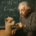 Einstein zeigt einem Alpaka-Jungtier vor einer Tafel mit „E=mc²“ die Relativitätstheorie.